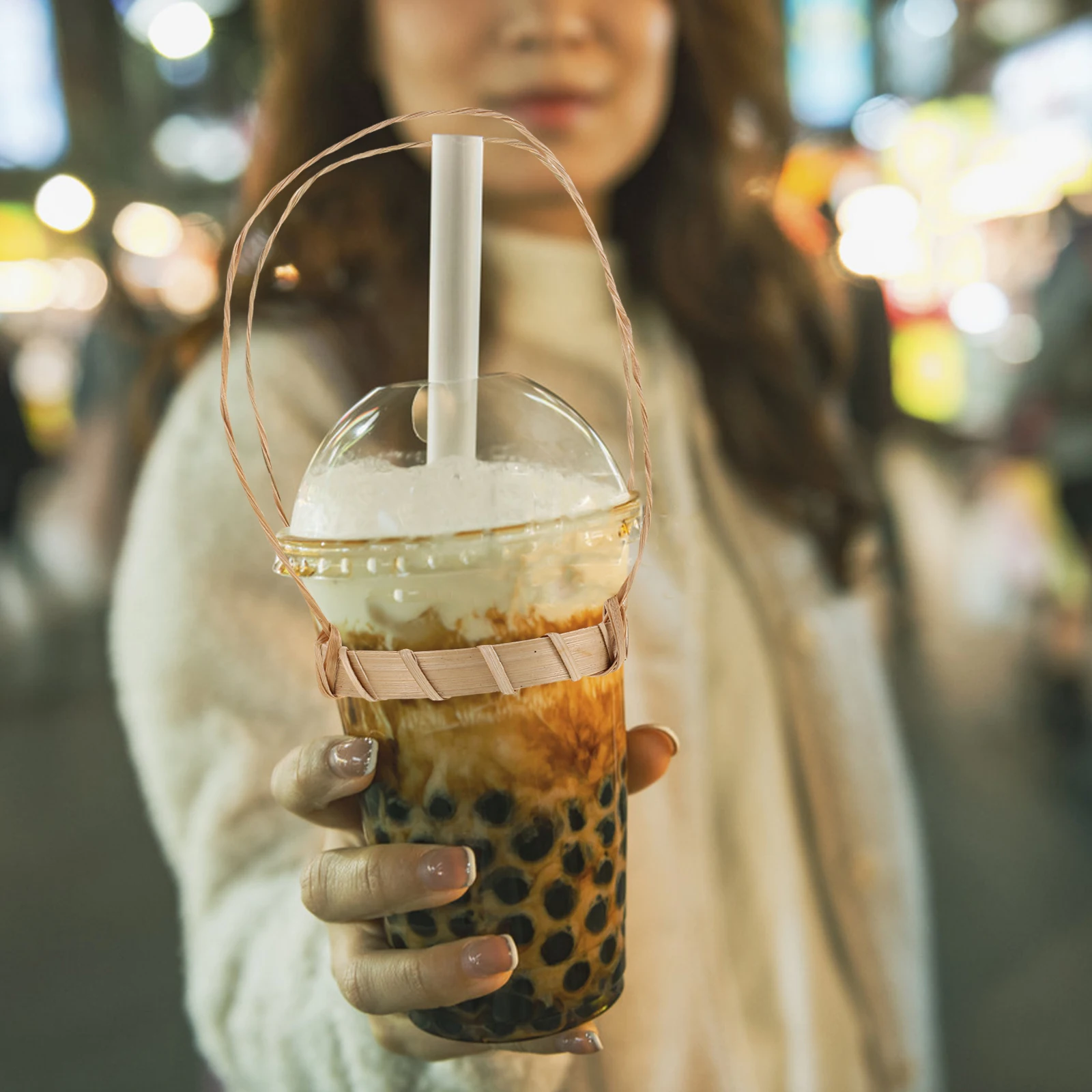 

10 шт., набор бамбуковых подстаканников, сумка-переноска ручной работы, держатель для напитков, держатель для напитков, кофе, чай с молоком, переноска для кофе на вынос