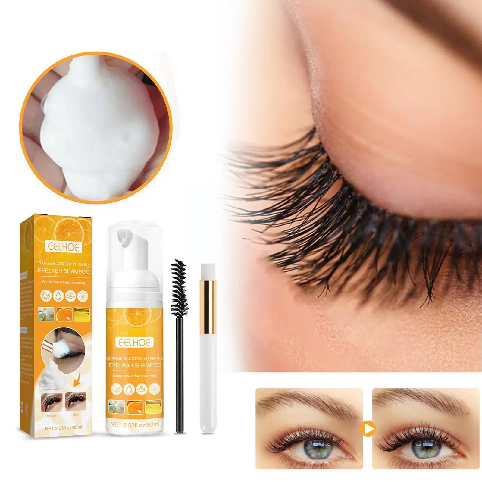 60ml Eyelash Cleaning Foam Shampoo Pump Design Eye Lash Lashes Cleansing Mousse Cleanser Supplies Eye Makeup N7J7