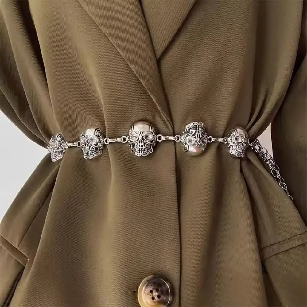 

Simple Silver Skull Waist Chain Y2K Adjustable Body Chain Jewelry Accessory Punk Waistband Sweater Decoration