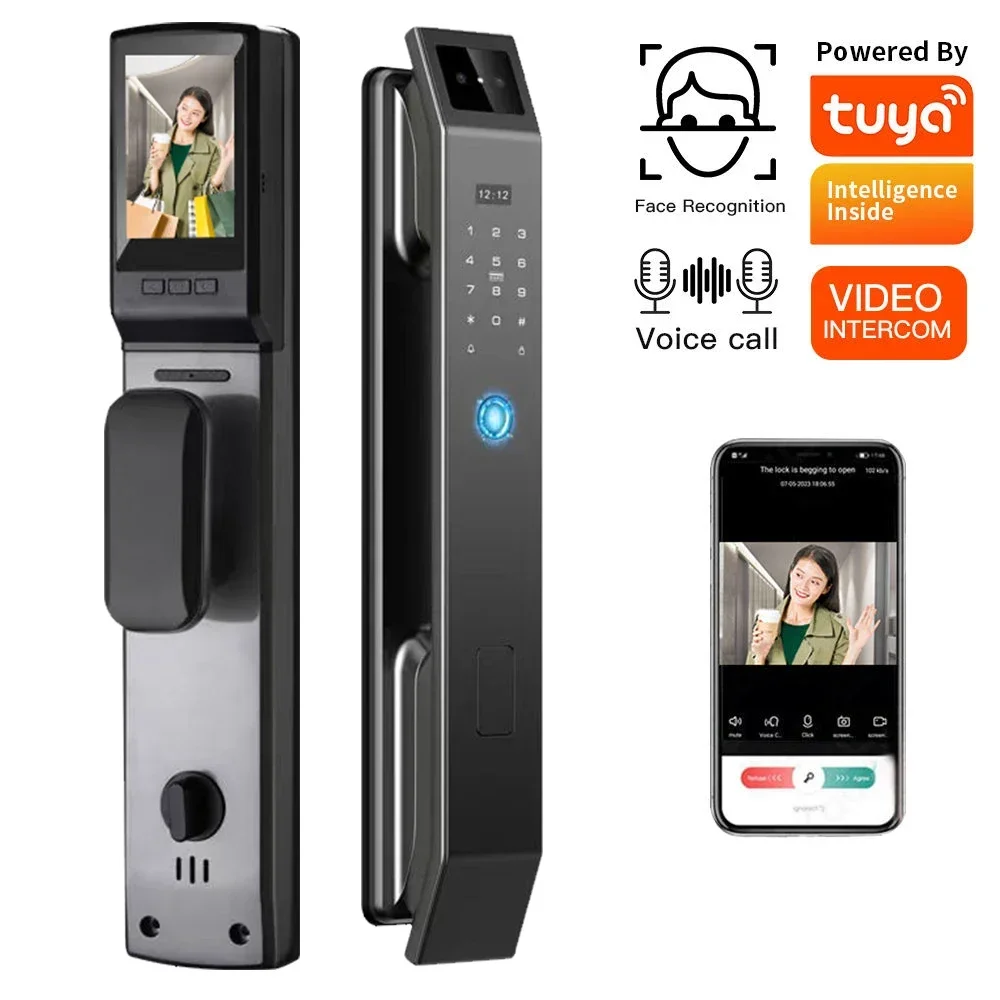 004 Tuya APP Smart lock with real time video call function Security Camera Fingerprint Digital Locks 3D  face recogniation