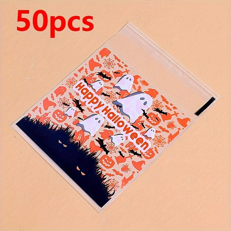 50 Stück Halloween-Kürbis-Geister-Fledermaus-Muster Selbstklebende Plastiktüten für DIY Hausgemachte Kekse Party Schmuck Feiertagsgeschenke – Detail 9