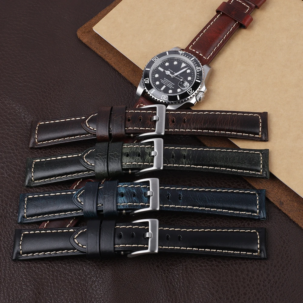 

Vintage Crazy Horse Watch Strap 18mm 20mm 22mm 24mm Watch Band Replacement Bracelet Belt Wrist Straps Watches Accessories