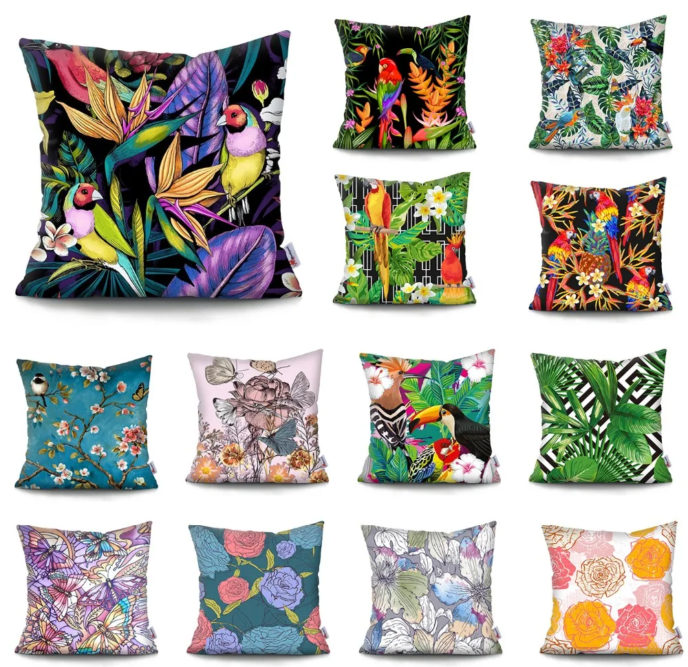 45cm 45cm Pillow Set Tropical Plant Parrot Sofa Cushion Decoration