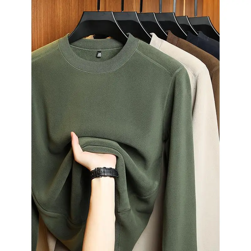 

Мужская зимняя теплая одежда Thiened Fce: свитшот с круглым вырезом, двусторонний велюровый, однотонный, не деформируется