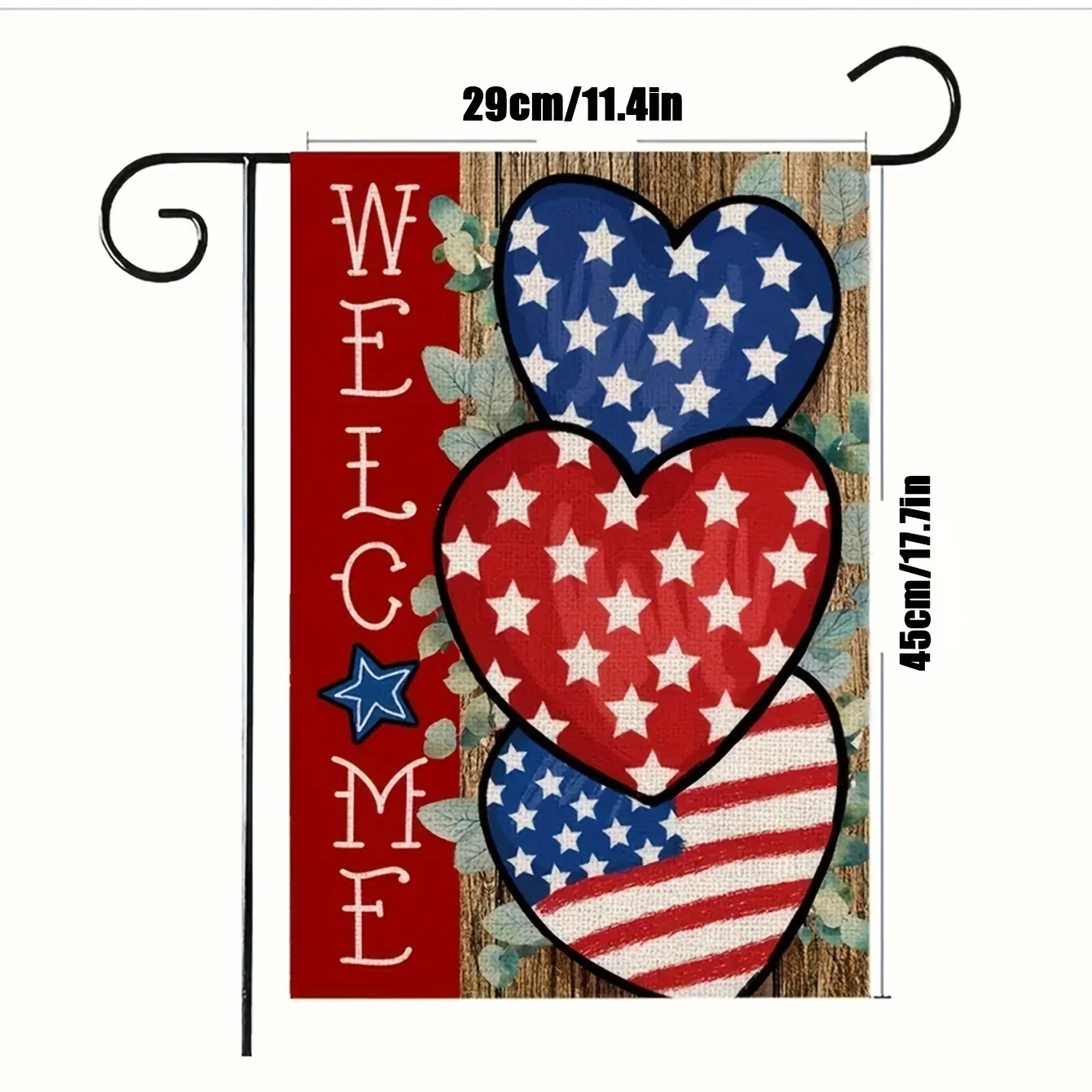 Welcome America 4th of July Garden Flag Double Sided USA Memorial Day Independence Day Patriotic Hearts Star Yard Flag