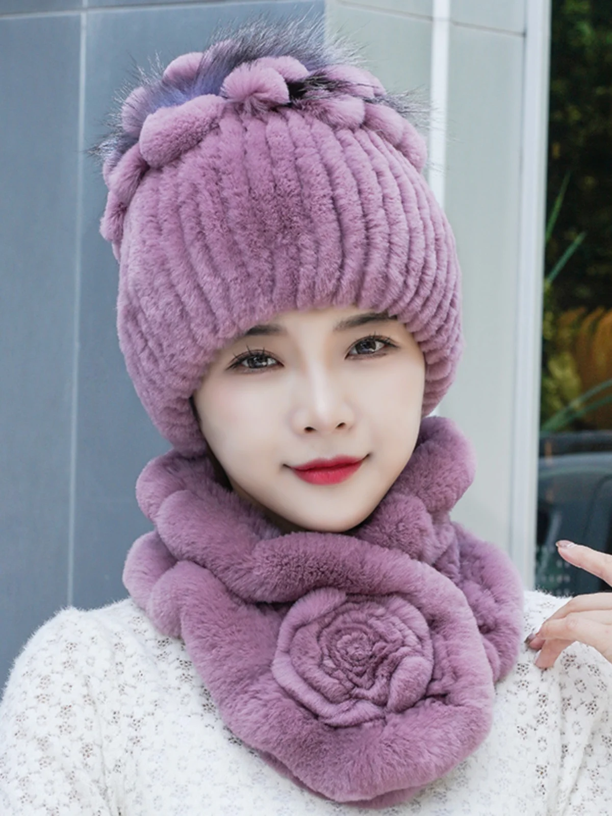 

Ladies Thiened Fur Hat Scarf Set Warm Ear Protection High Top Ele Sle Autumn Winter New Faion Travel ential