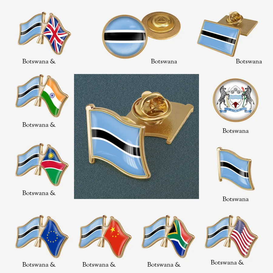 Botswana and China Flag Lapel Pins South Africa United Kingdom India, Namibia United States European Union Flag Cross Brooch