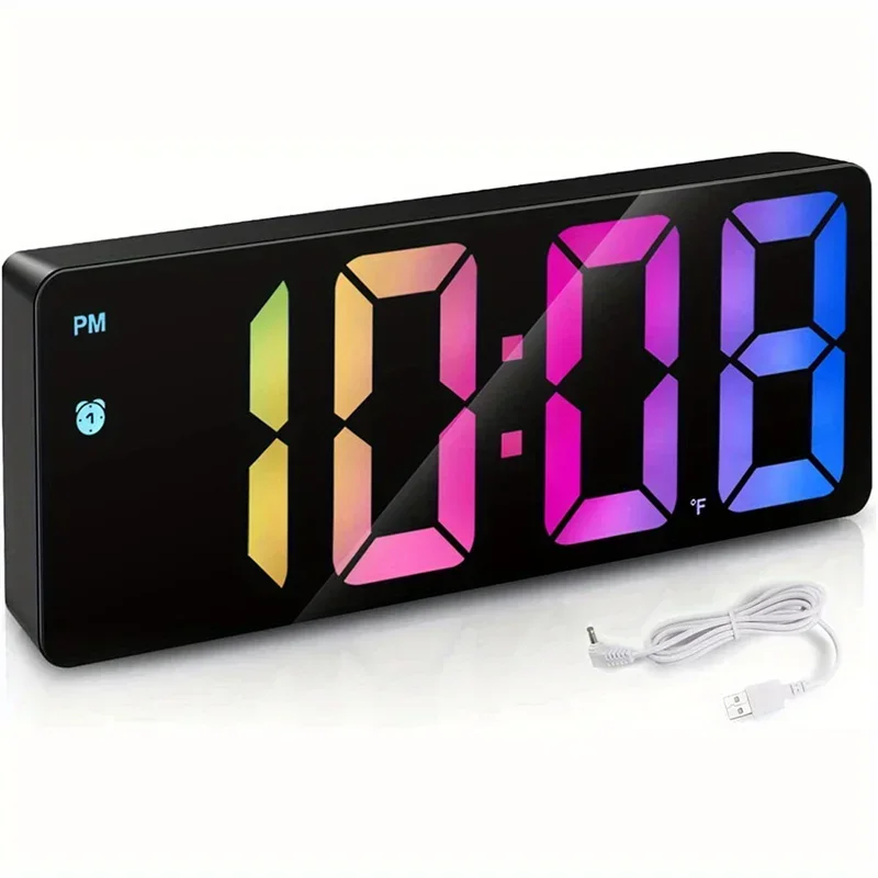 1 Pc LED Digital Electronic Clock Bedside Alarm Clock 3-level Adjustable Brightness with Temperature Display Mirror Alarm Clock