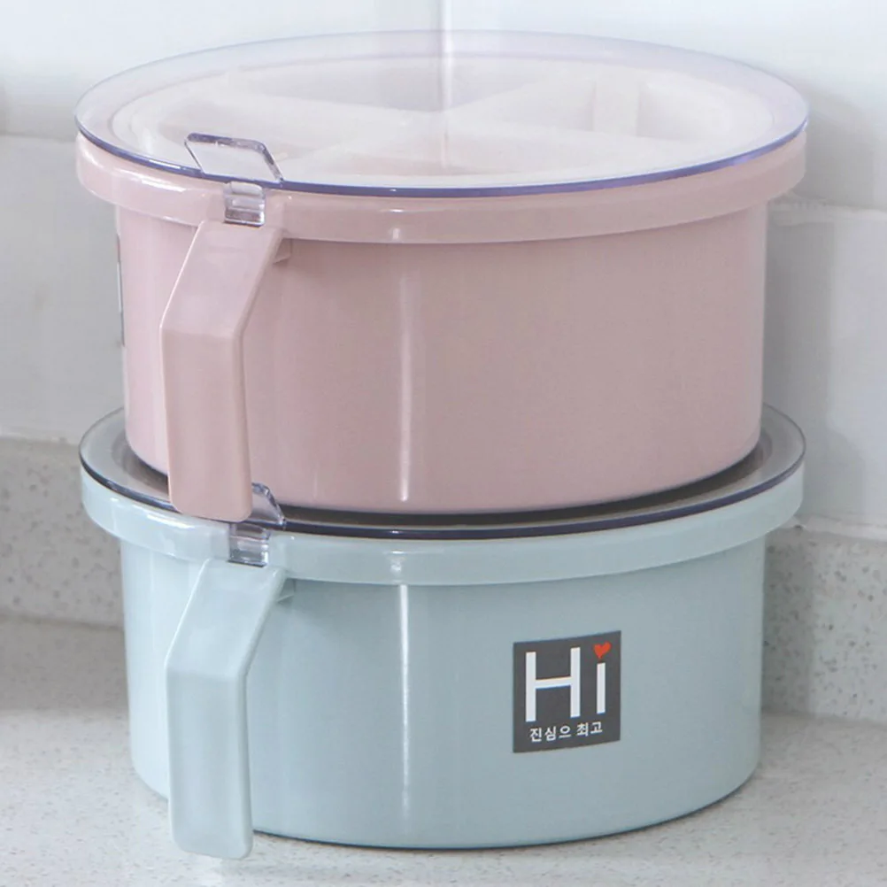 

4-Grids Seasoning Box Round Stackable Transparent Cover Lid Spice Storage Organizer Kitchen Condiment Case Sky-Blue