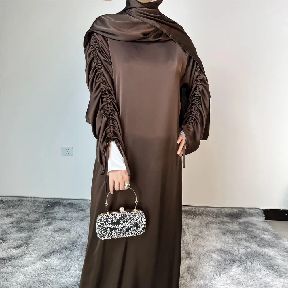 Dubaï luxe Abaya pour les femmes musulman Satin Maxi Robe Eid Djellaba Ramadan Islam vêtements turquie caftan Robe Caftan Marocain Robe