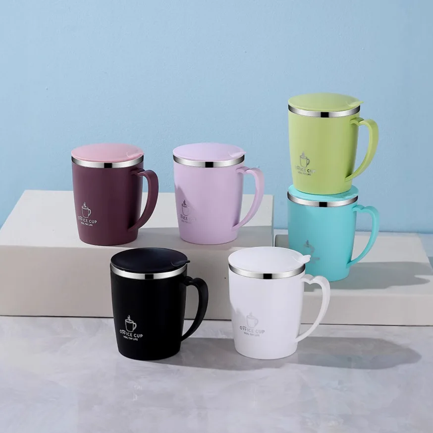 

304 Stainless Steel Double-layer Insulation Water Cup for Children with Cover To Prevent Falling Creative Milk Mouth Cup