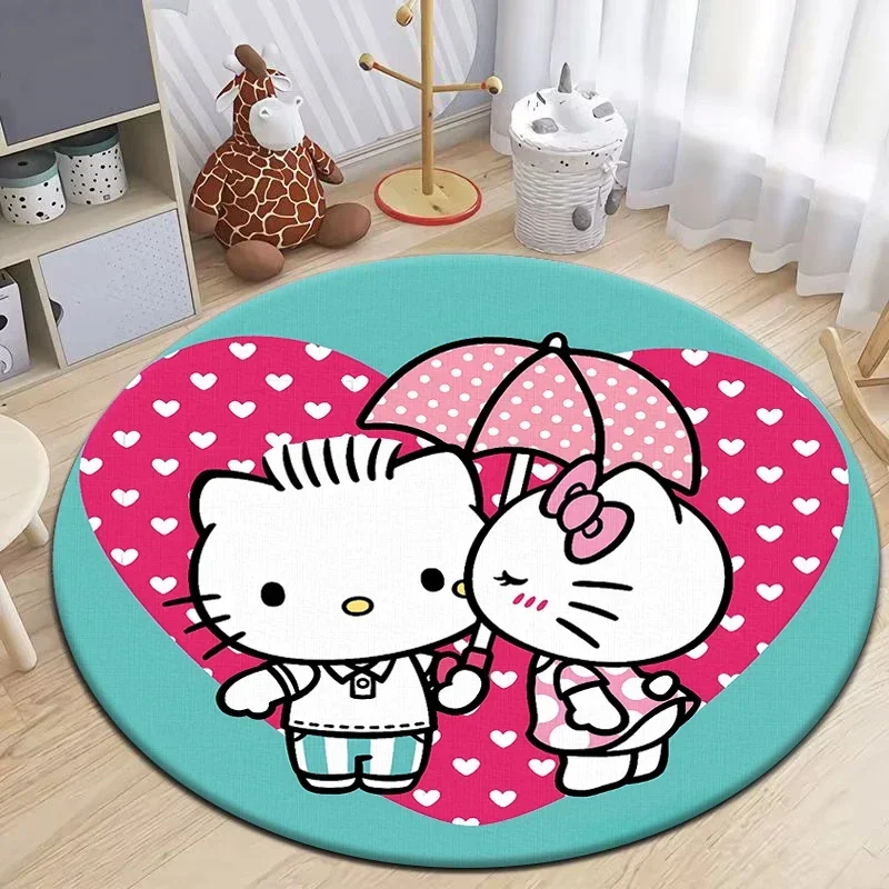 

Kawaii Hello Kitty HD Printed Cartoon Round Carpet 120cm Crawling Game Non-slip Floor Mat for Kids Rug Living Room Decor