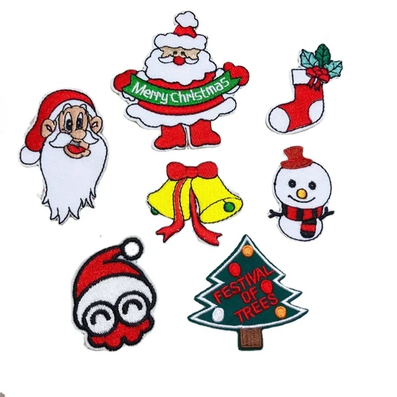 50pcs/Lot Luxury Embroidery Patch Christmas Home Curtain Shirt Clothing Decoration Tree Santa Claus Socks Bell Snowman Craft Diy