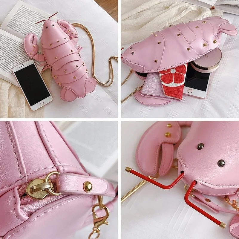 GWPPDMY Cute Lobster Style Crossbody Mini Bag Pu Leather Girl\'s Chain Purses and Handbags Women Shoulder Bag Clutch Bag