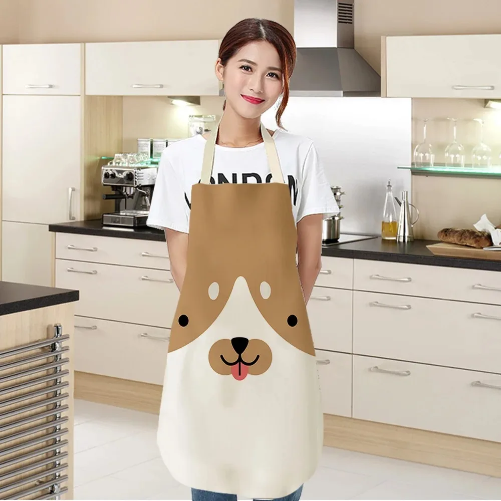 Antifouling Kitchen Apron Cute Animal Cotton Linen Sleeveless Man Women Chef Cooking Aprons Kitchen Accessories 68X55CM