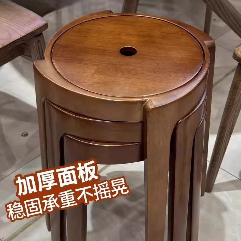 Pure solid wood stool household stackable modern simple round windmill
