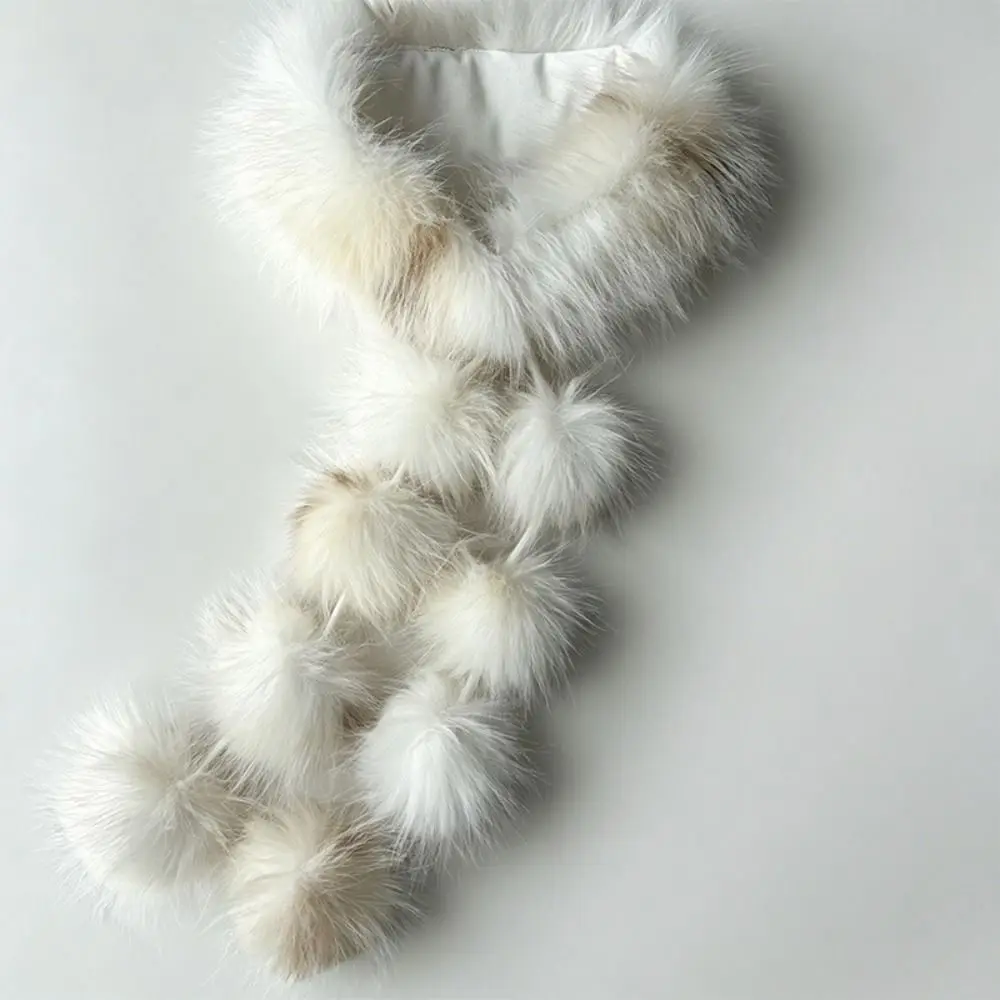 New Faux Fur Faux Fur Scarf Soft Texture Pom Pom Detail Fur Collar Scarf Decorative Fluffy Trim Furry Shawl Streetwear Styling