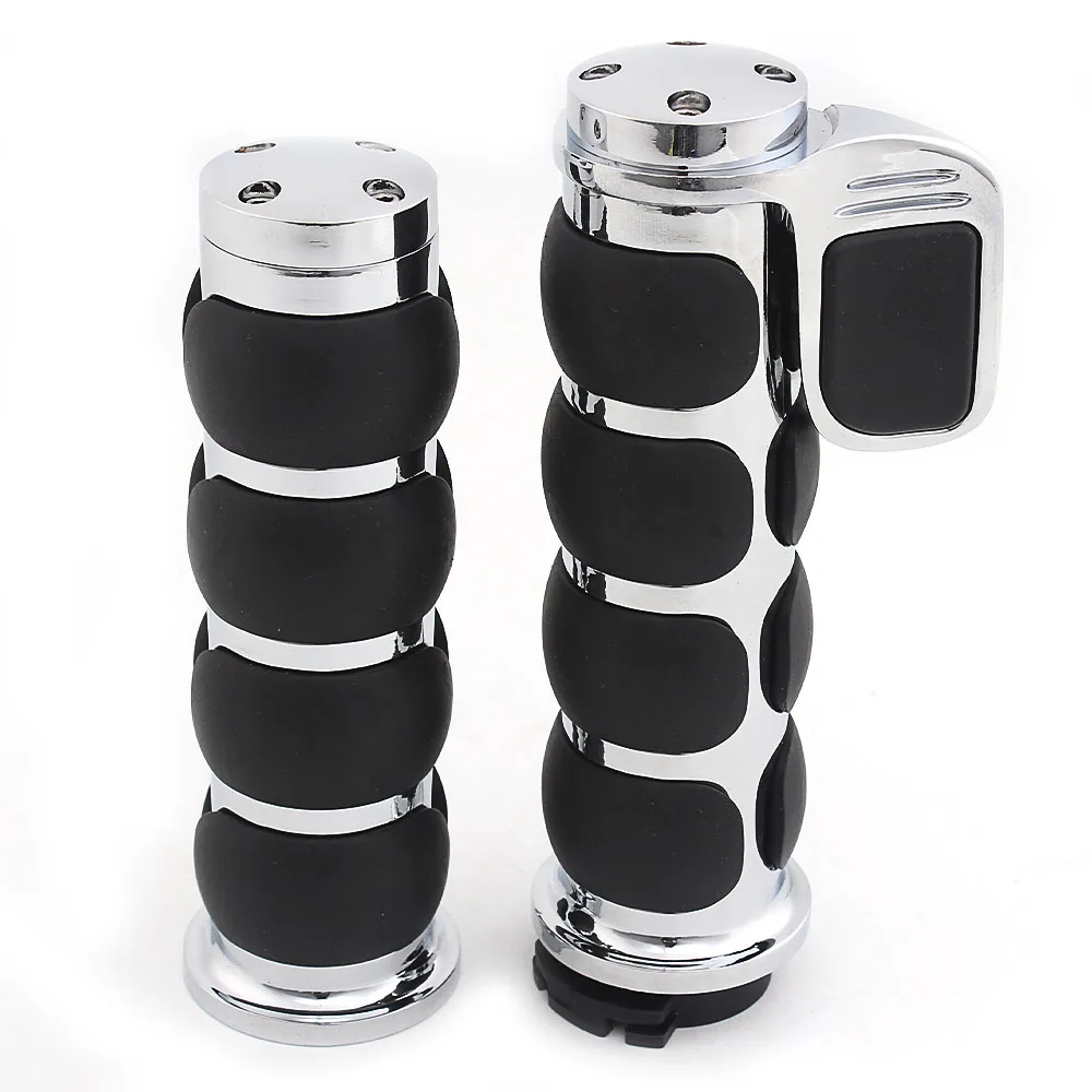 1 Pair Chrome & Black Motorcycle Handle Grips 26mm For Harley All Models 1970-2012 with 1