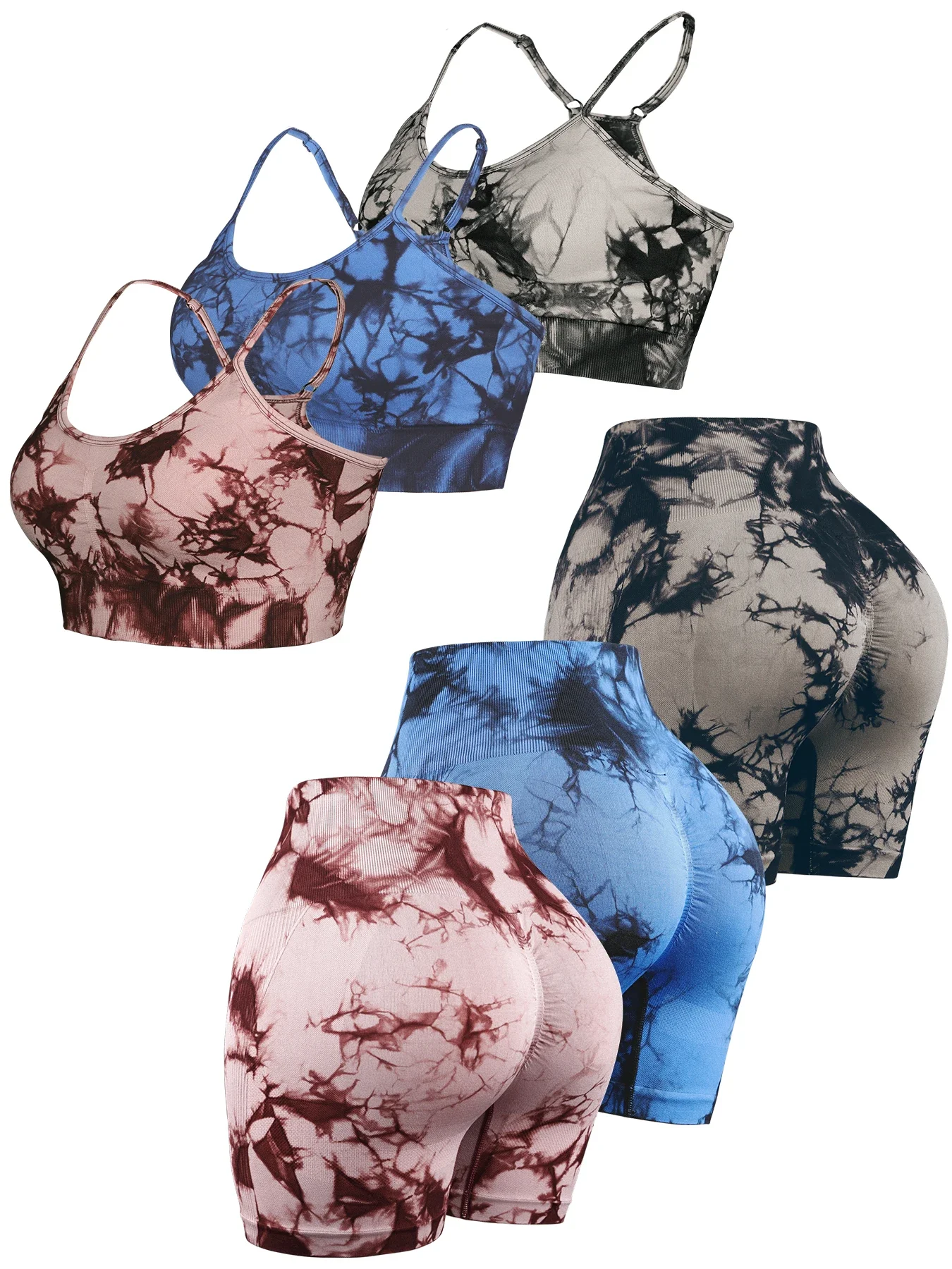 

Tie Dye Booty Lifting Shorts Sets Woman Skinny Stretch Fitness 2 Piece Sets Women Outfit Running Chest Lifting Top Sets