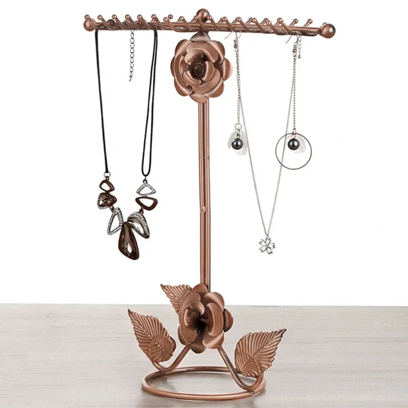 Metal Rose shape Jewelry Storage Case Necklace Display Bracelet Chain Earring Rings Rack Holder Stand Organizer Shelf 30*26cm