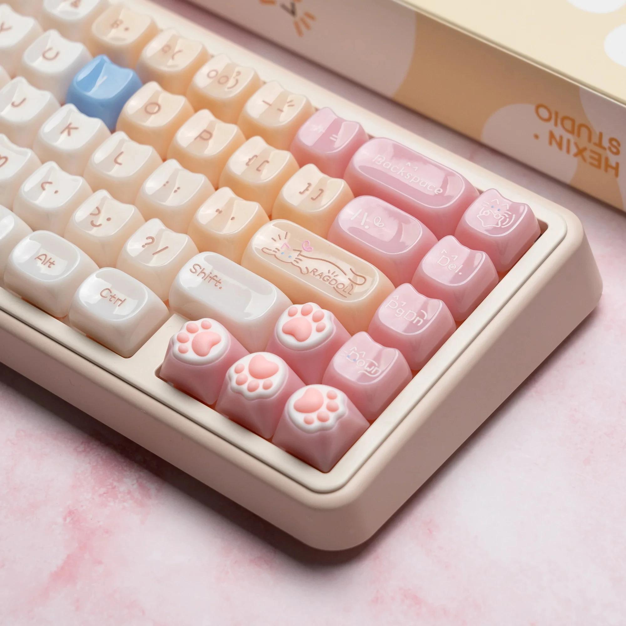 

148 Keys Pink Ice Crystal Translucent Keycaps Jelly Cat Theme Keycaps MAO Profile for Mechanical Keyboard Cherry MX Switches