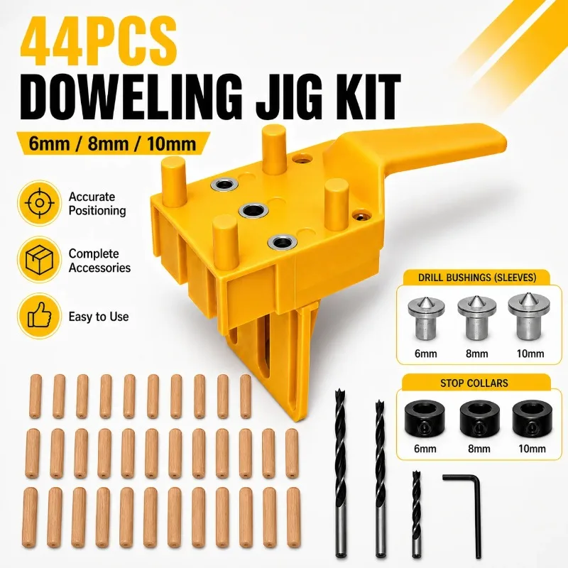 3-in-1 Woodworking Dowel Jig Kit Self-Centering Drill Guide 6/8/10mm Straight Hole Locator Puncher Joinery Tool