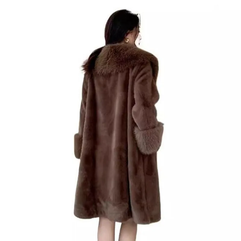 2024 new imitation mink fur fur one coat female imitation fox fur collar Ermine velvet medium long  high quality fur Clothes