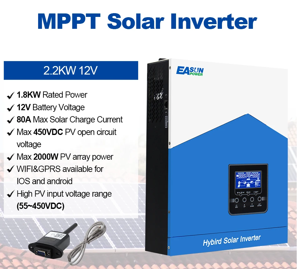Easun 7000w 4200w 3200w 2200w 12v 24v 48v MPPT Hybrid Off Grid Pure Sine Wave 80a 110a 230v 50/60hz Solar Inverter Charger for EU UA AU Overseas warehouse