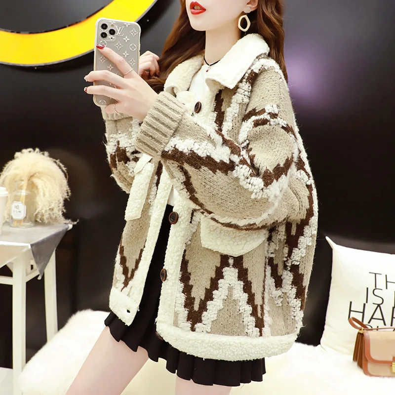 

2023 New Autumn Winter Splicing Sweater Coats Womens Clothing Fashion Loose Thin Knitted Cardigan Jackets Girls Outerwear D1659