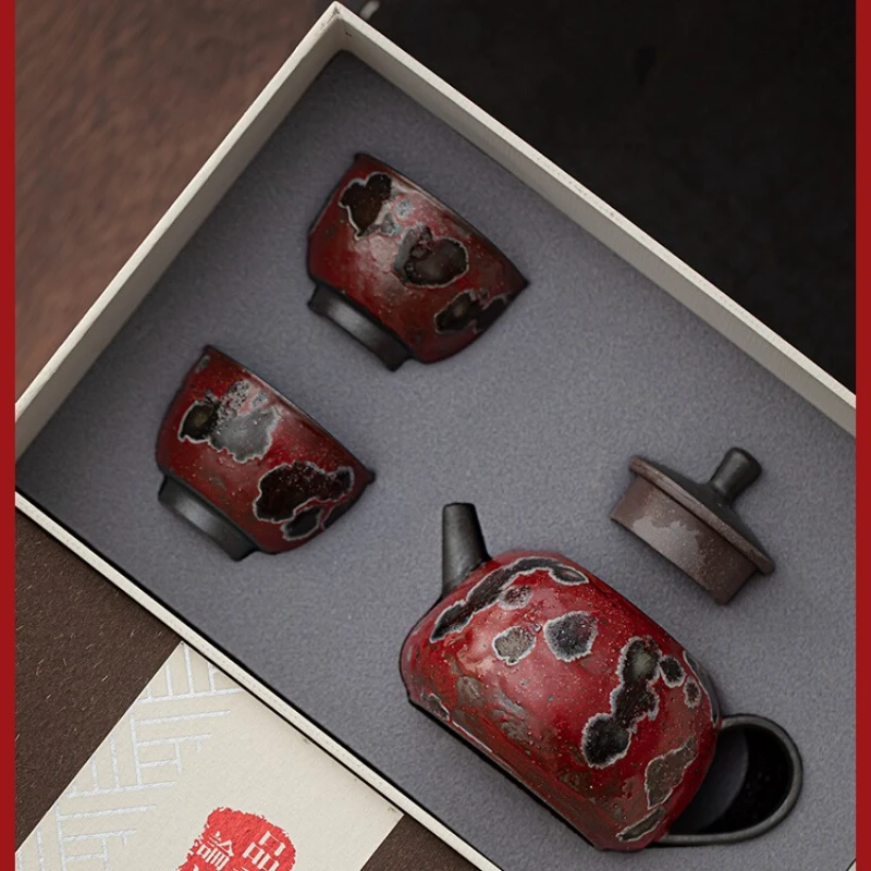 Nezha Red One Pot and Two Cups Tea Set Set, high-temperature kiln transformation brewing teapot, Kung Fu Tea Set Gift Box