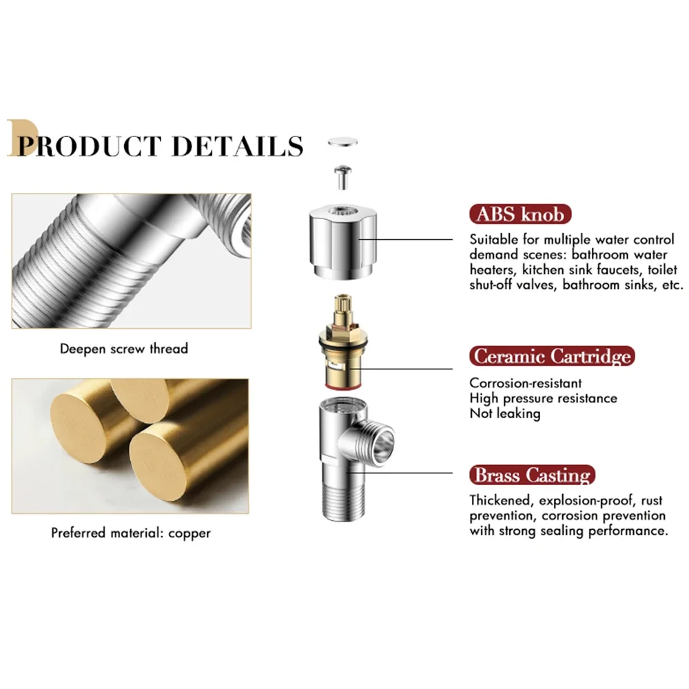 Wholesale Low Price High Quality Luxury Sanitary Hardware Grey Ceramic Cartridge Solid Brass Copper Angle Valve for Bathroom