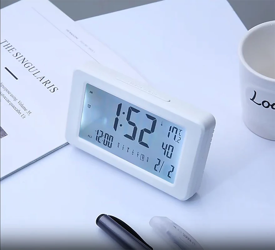 Digital Alarm Clock with Temperature Calendar Week Display Desktop Wall Clock for Bedroom Home Office Bathroom Battery Operated view 3