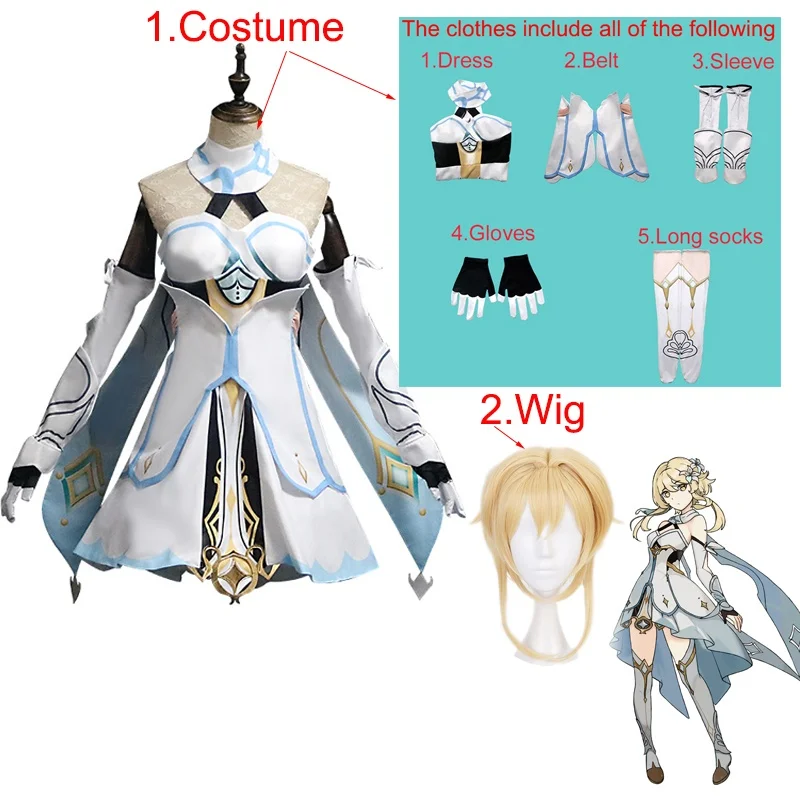 

Genshin Impact Lumine Cosplay Costume Anime Halloween Carnival Dress Including Gloves Socks Lolita Maid Uniform