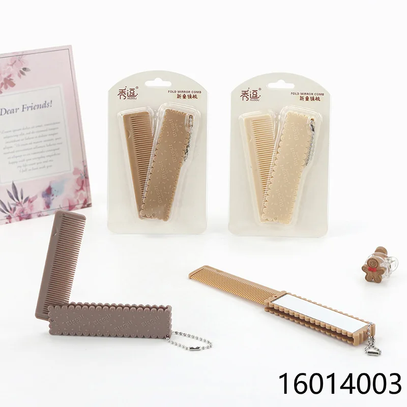 1 Stück Niedlicher Schokoladenriegel-förmiger Taschenkamm mit Spiegel Tragbare Mini-Haarbürste für Frauen und Mädchen Reise- und Alltags-Haarpflegewerkzeug – Detail 2