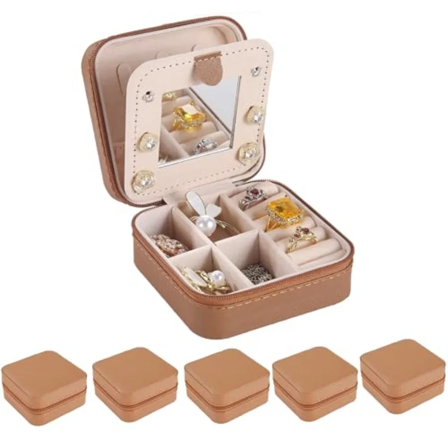 Travel jewelry case Travel jewelry box Travel Jewelry Organizer Small Jewelry Organizer Box for Girls Women with Mirror 5-coffe