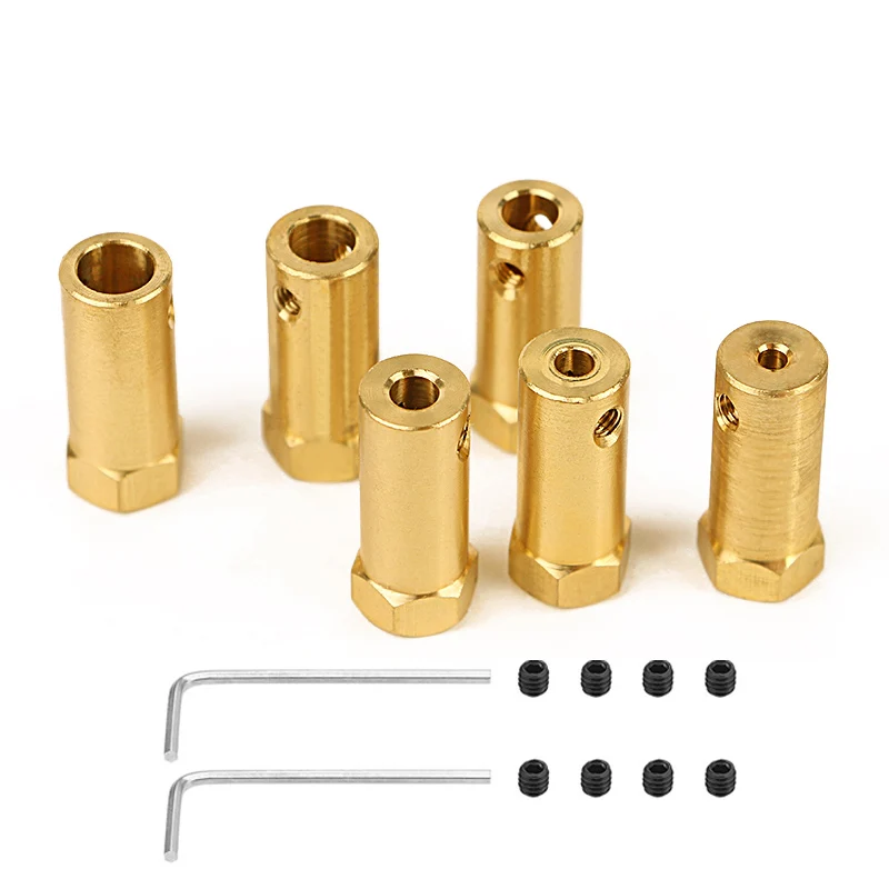 1pcs 3/4/5/6/7/8mm Bore Motor Hex Brass Shaft Coupling 30mm Long For Car Wheels Tires Shaft Motor Motor Connector