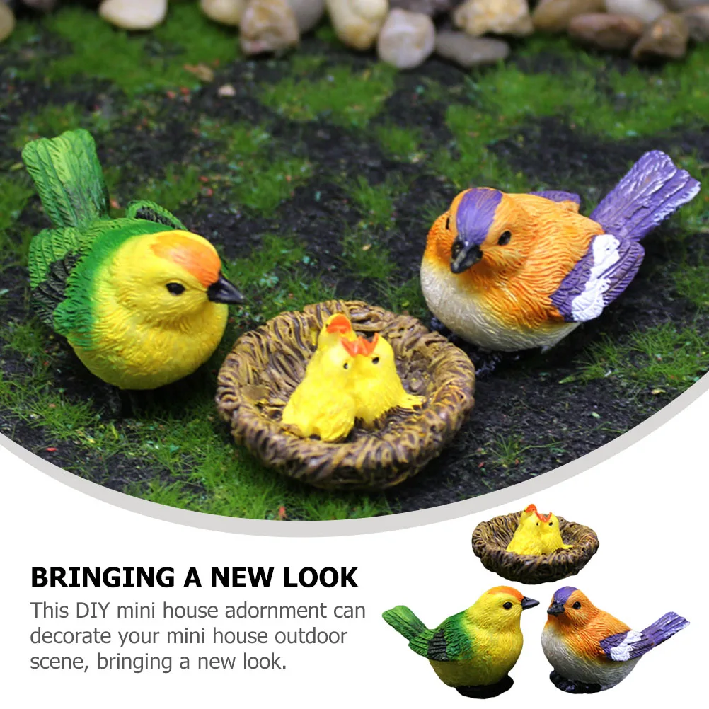 

Mini Artificial Bird Family Resin Bird Nest Decorations for House Miniature Landscaping Decor Art Craft GiftsBird Figurines