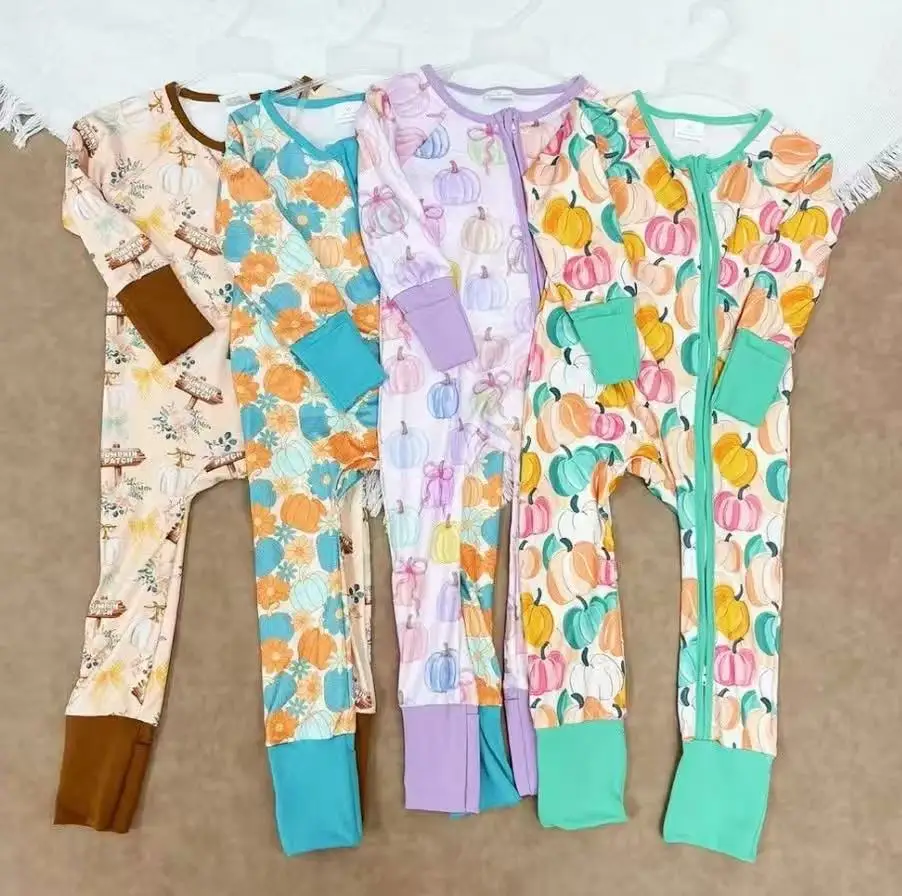 

z918-07 LR2442 Wholesale baby romper kids clothes girl Matching Halloween pumpkin rompers Autumn Boutique Children clothing