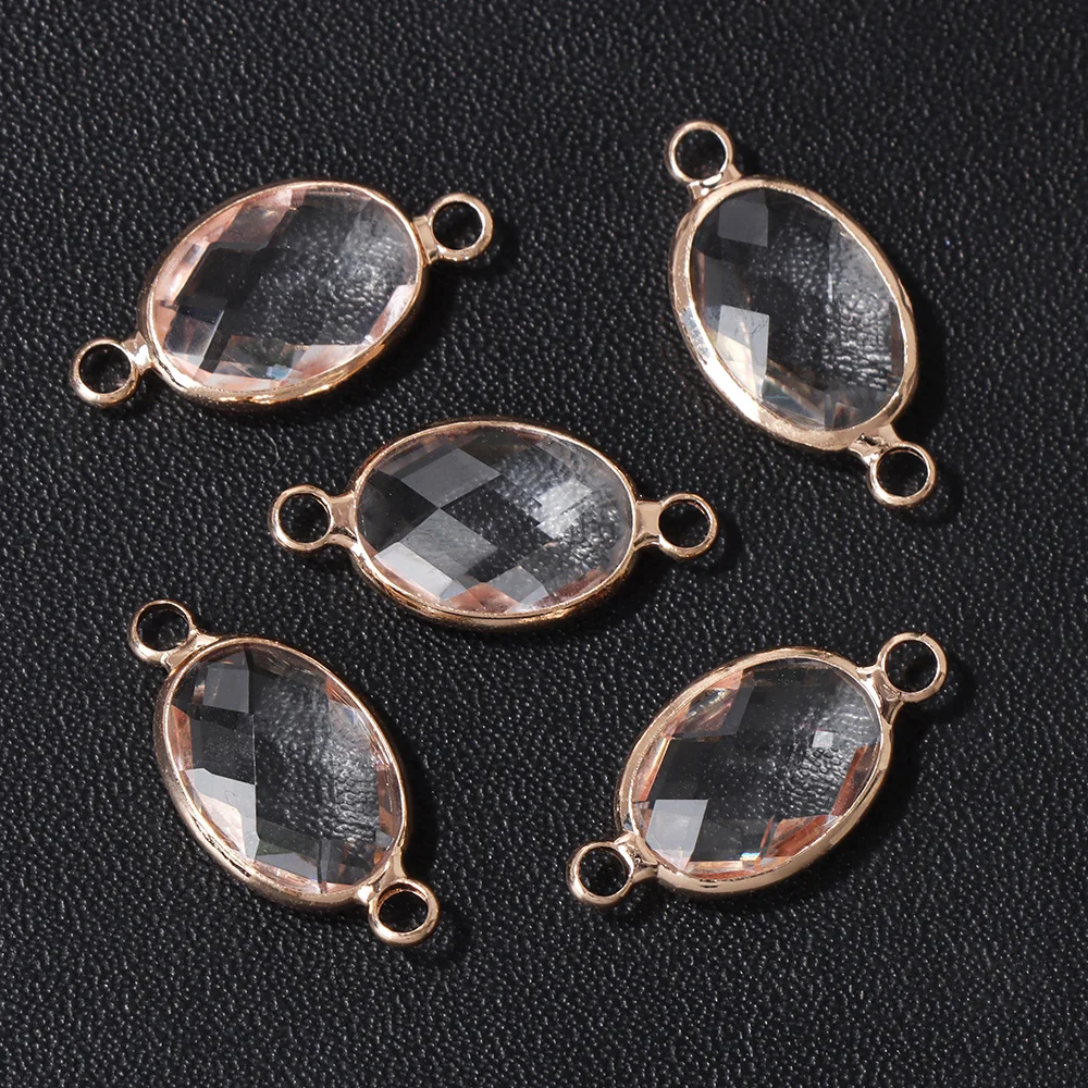 5PCS Natural Oval Shape Stone Pendants Chalcedony Gems Connector Charms Fit Jewelry Making Necklace Parts Wholesale 10*21mm