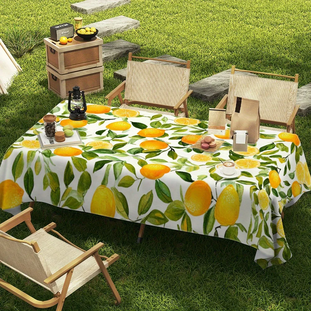 1pc Rectangular Tablecloth, Fresh Style Lemon Pattern Digital Print, Available in Multiple Sizes, Suitable for Dining Room, Living Room, Home Decor, Easy Care, Reusable, Beautiful, Perfect for Picnics, Camping, Weddings, and Birthday Parties