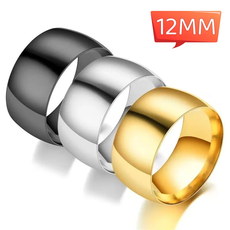 Brand New Stainless Steel 12mm Super Wide Spherical Ring ,Simple Style Creative  Gold Color Titanium Steel Men and Women Big Rin