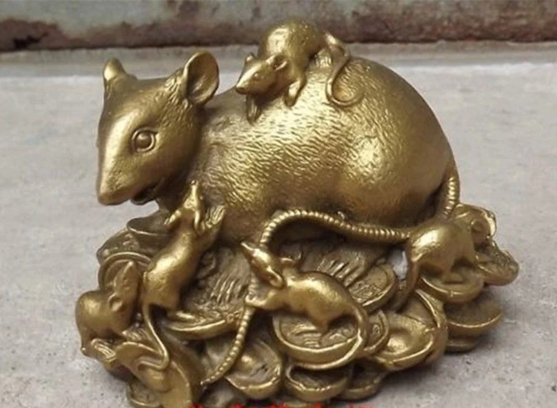 

Chinese copper brass Statue Figurine Rat fengshui Mouse Statue-home decoration metal handicraft