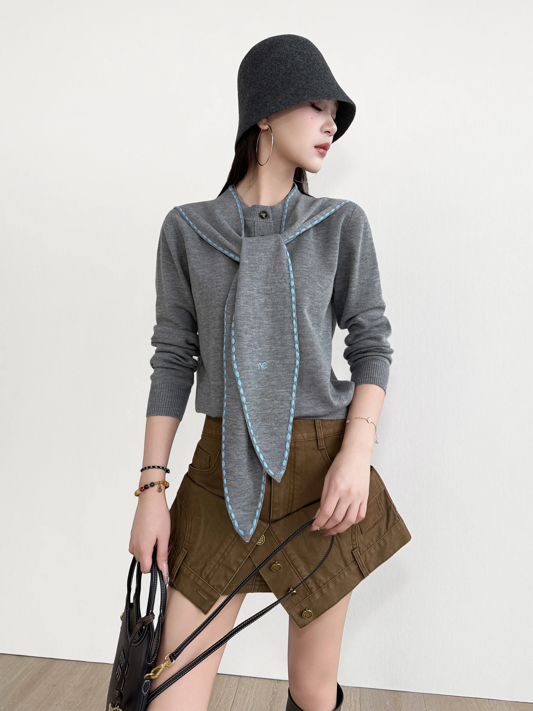 

Легкий вязаный свитер NancyCavally из шерсти 60-х годов, в стиле ретро, для женщин, с длинными рукавами и круглым вырезом, пуловер для уличного стиля