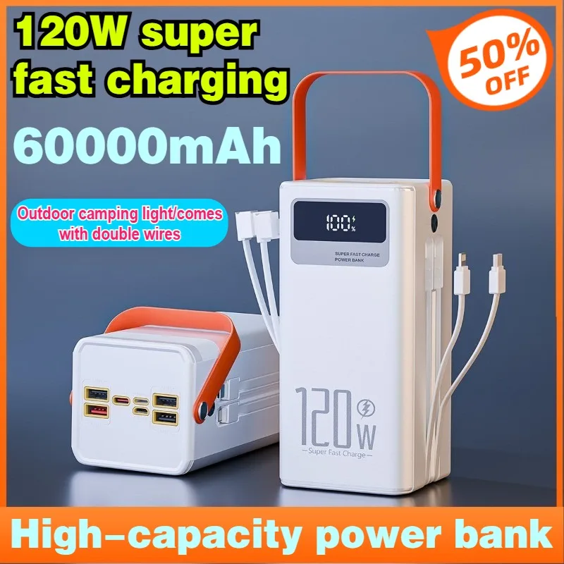 60000mAh Portable Power Bank 120W Super Fast Charging Portable Large Capacity Charger for Camping Home and Emergency Use