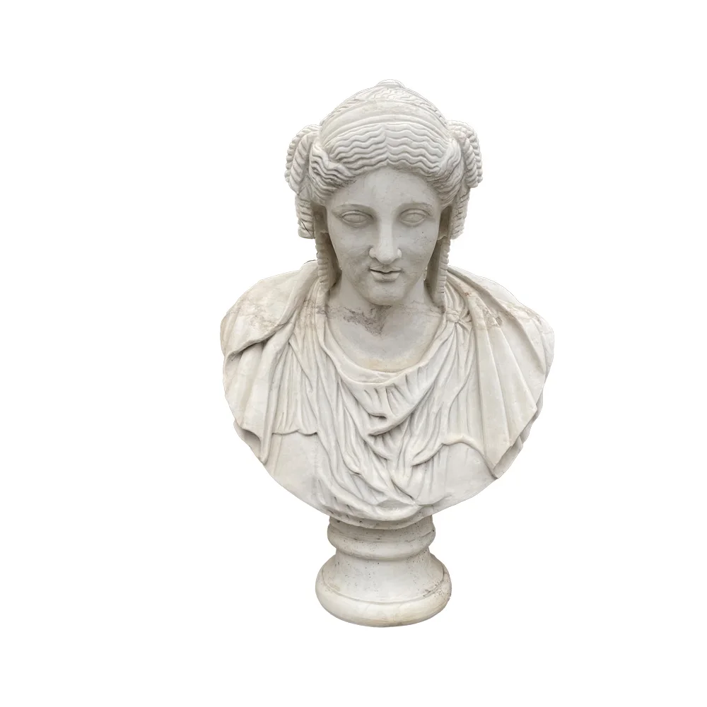 White marble sculpture bust Greek mythological figure Roman art style handmade