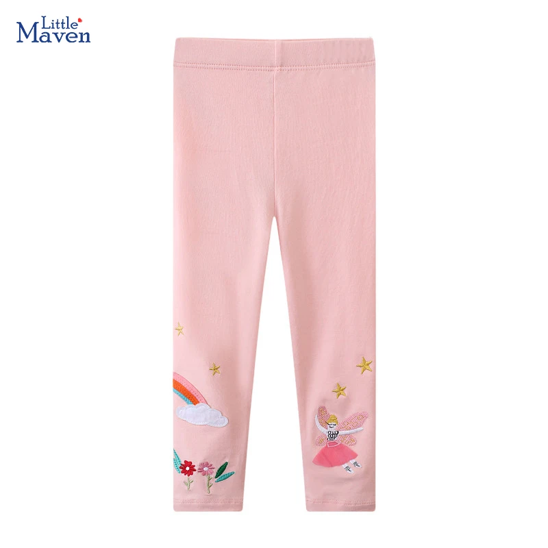 Little maven 2024 Baby Girls Pants Pink Fairy Rainbow Leggings Cotton Lovely Comfort Trousers Toddler Kids Clothes 2-7 years