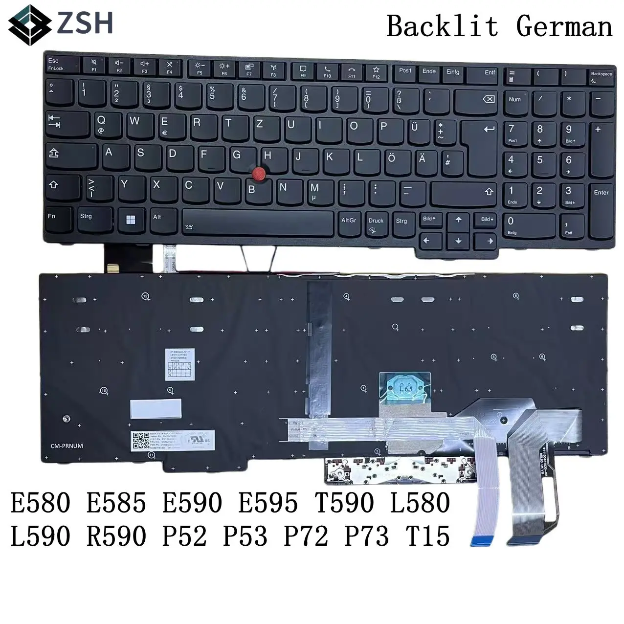 DE German Keyboard for Lenovo Thinkpad E580 R590 E585 E590 E595 T590 P53S L580 L590 P52 P72 P53 P73 T15 Laptop Backlit Keyboard