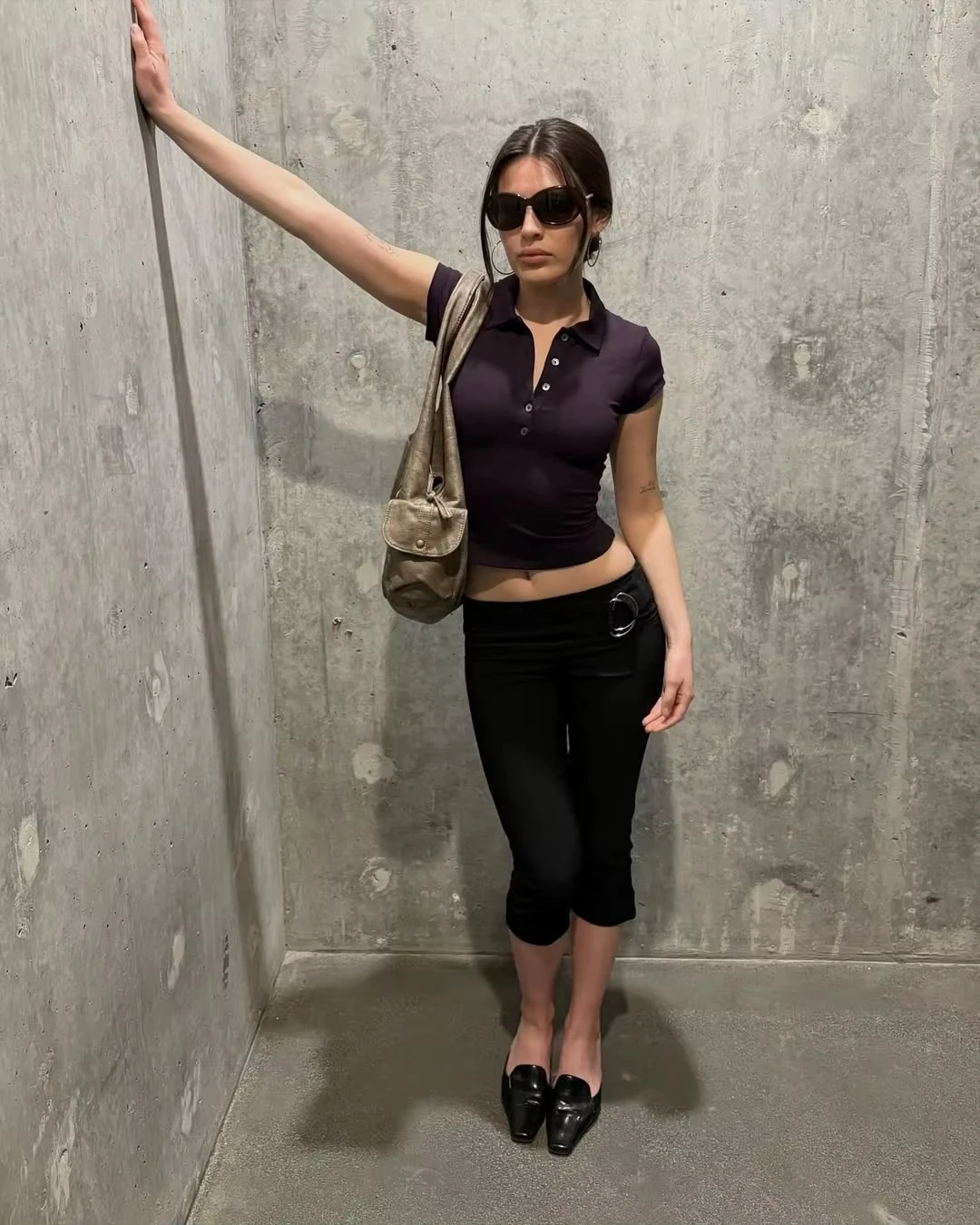 Tank Polo Collar Button Slim Fit Stretch Short-Sleeve Shoulder T-Shirt Short Top Waist Shaping Polo Shirt