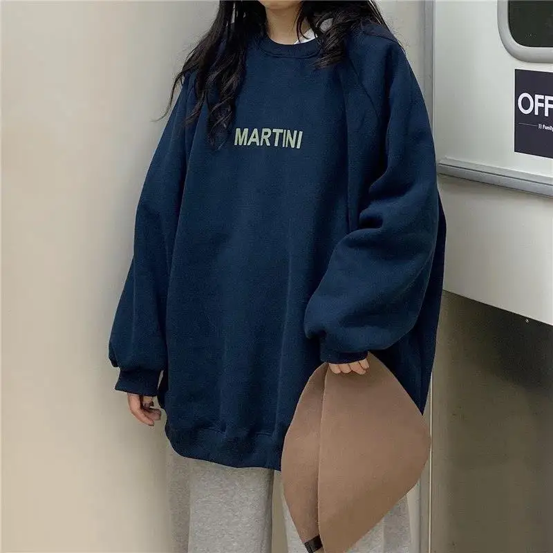 Sweatshirt Women Chic Letter High Street All-match Simple Unisex Couples Boyfriend Thicker Fall Basic Lady Clothing Long Sleeve