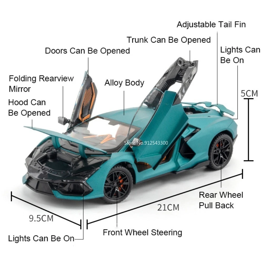 Tourbillon Revuelto a escala 1:24, modelo fundido a presión, juguetes, coches, puertas, sonido abierto, luz, modelos en miniatura, regalo de cumpleaños para niños